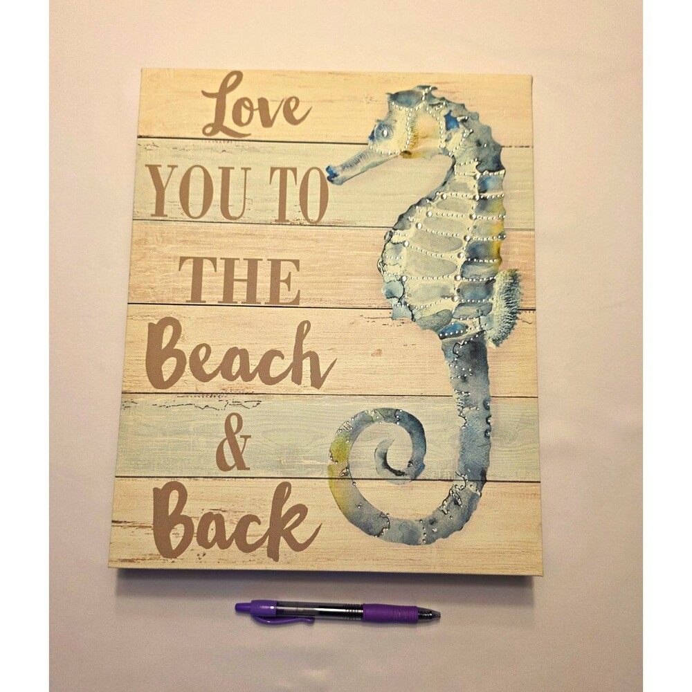 "Love You to the Beach & Back" Seahorse Wood/Canvas Coastal Hanging Sign